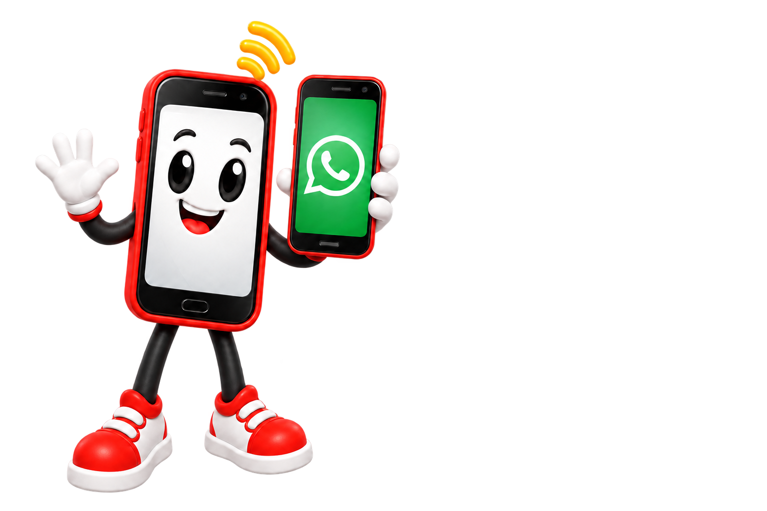 Smarti sosteniendo un celular con chat de WhatsApp